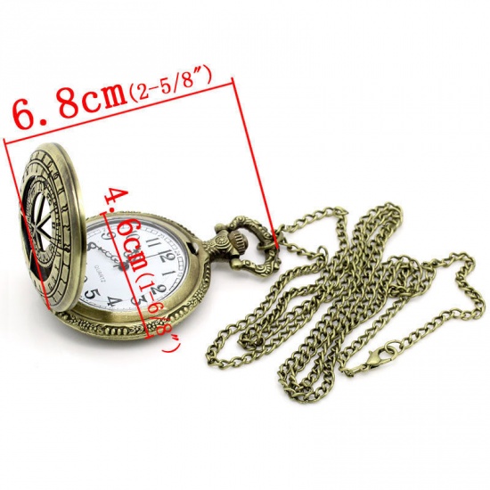 Picture of Pocket Watches Round Antique Bronze Constellation Pattern Battery Included 81.5cm(32 1/8") long, 1 Piece