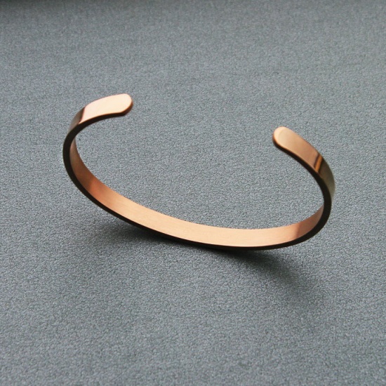 Picture of Titanium Steel Bangles Bracelets Rose Gold C Shape Clear Rhinestone 6.2cm(2 4/8") long, 1 Piece