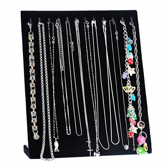 Imagen de Velvet Jewelry Necklace Displays Stand Rack Rectangle Black 25.3cm(10") x 20.3cm(8") , 1 Piece