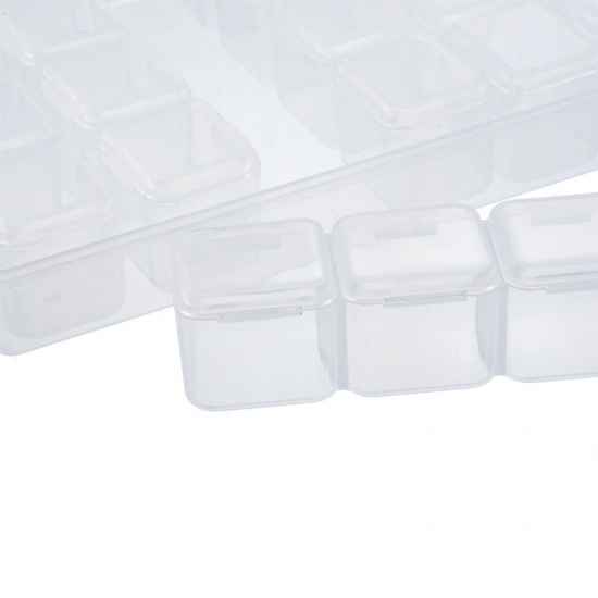 Picture of Plastic Beads Organizer Container Storage Box 28 Compartments Rectangle Transparent Clear 17cm(6 6/8") x 11cm(4 3/8"), 1 Piece