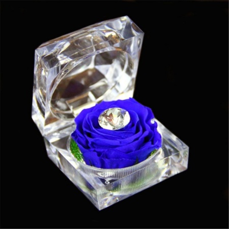 Picture of Acrylic Jewelry Gift Ring Box Square Blue Eternal Rose Flower 5cm x 5cm x 5cm , 1 Piece