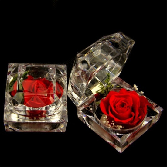 Picture of Acrylic Ring Jewelry Gift Box Ornaments Decorations Pink Eternal Rose Flower 1 Piece