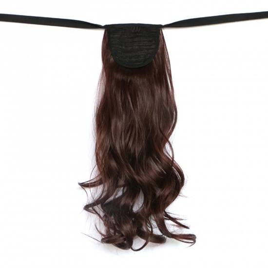 Image de Perruques Cheveux Bouclés Queue de Cheval en Fil Haute Temperature Café 50cm, 1 Pièce
