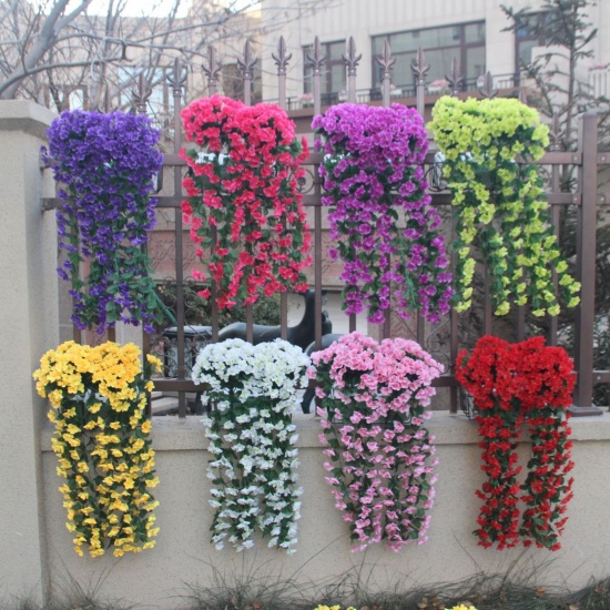 Picture of Yellow - Simulation Violet Flower Vine For Wedding Party Home Wall Garden Decoration 85cm(33 4/8") long, 1 Piece