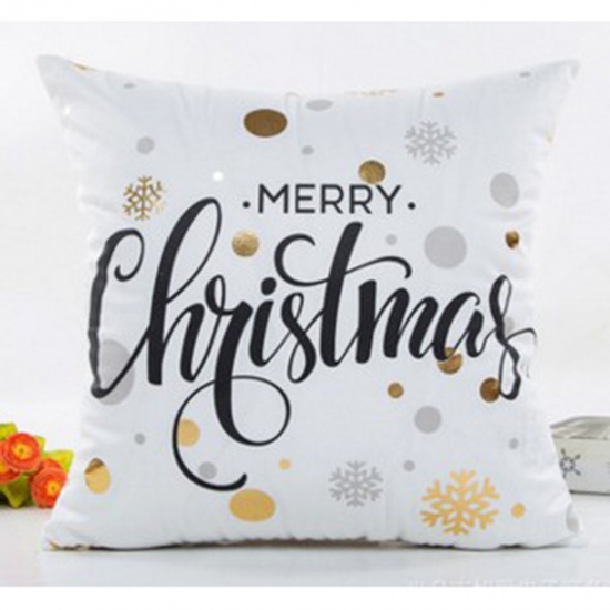 Immagine di Velluto di Cotone Natale Custodie per Cuscini Bianco Quadrato Fiocco di Neve Lettere " Merry Christmas" 45cm x 45cm, 1 Pz