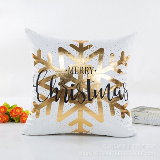 Picture of Velvet Christmas Pillow Cases White Square Snowflake Message " Merry Christmas " 45cm x 45cm, 1 Piece