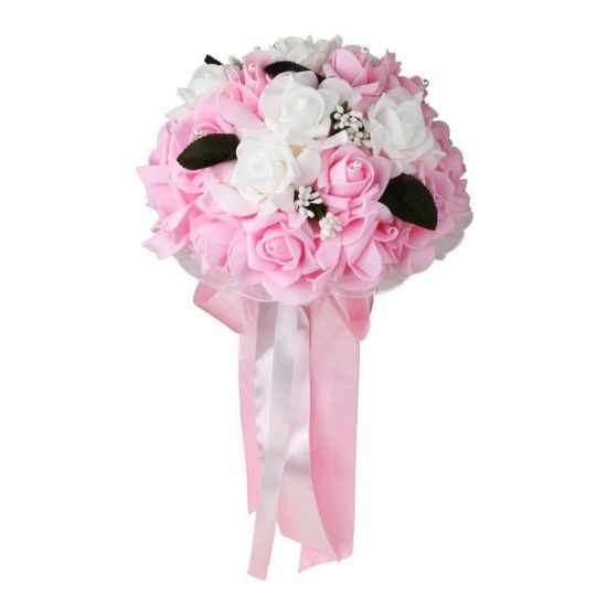 Picture of Faux Silk Wedding Bride Artificial Flower Pink 28cm x 22cm, 1 Bunch