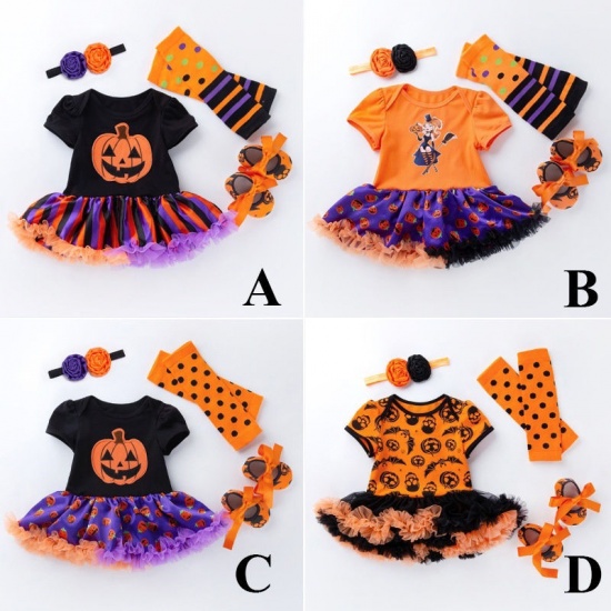 Picture of Cotton Blend Baby Infant Romper Jumpsuit Halloween Pumpkin Orange 66cm For 3M-6M Baby, 1 Set ( 4 PCs/Set)