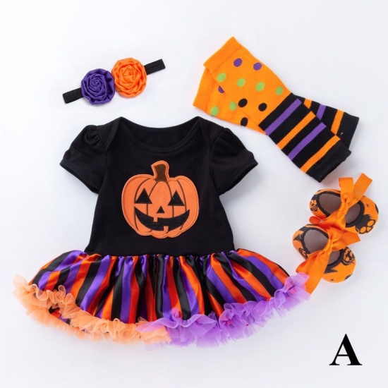 Picture of Cotton Blend Baby Infant Romper Jumpsuit Halloween Pumpkin Orange 66cm For 3M-6M Baby, 1 Set ( 4 PCs/Set)