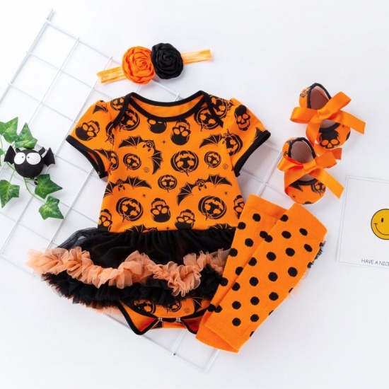 Picture of Cotton Blend Baby Infant Romper Jumpsuit Halloween Pumpkin Orange 80cm For 12M-24M Baby, 1 Set ( 4 PCs/Set)