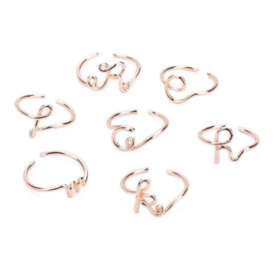 Picture of Stylish Adjustable Rings Rose Gold Initial Alphabet/ Capital Letter Message " L " 1 Piece