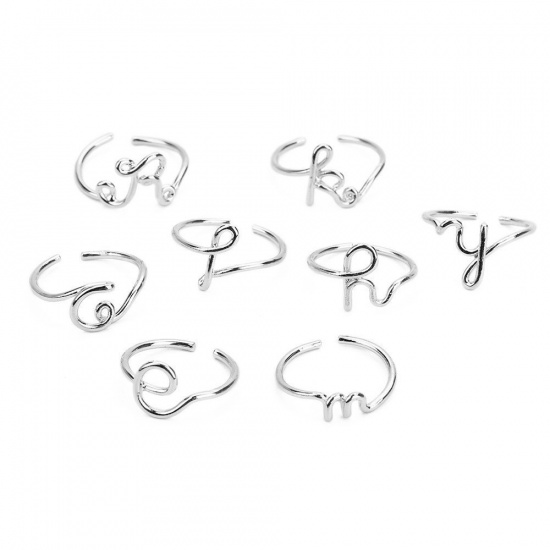 Picture of Stylish Adjustable Rings Silver Tone Initial Alphabet/ Capital Letter Message " R " 1 Piece