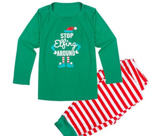 Picture of Cotton Polyester Blend Men's Family Matching Sleepwear Nightwear Pajamas Set Green Christmas Stripe Size XL, 1 Set