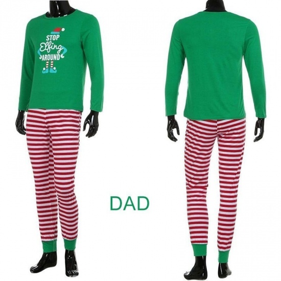 Picture of Cotton Polyester Blend Men's Family Matching Sleepwear Nightwear Pajamas Set Green Christmas Stripe Size XL, 1 Set