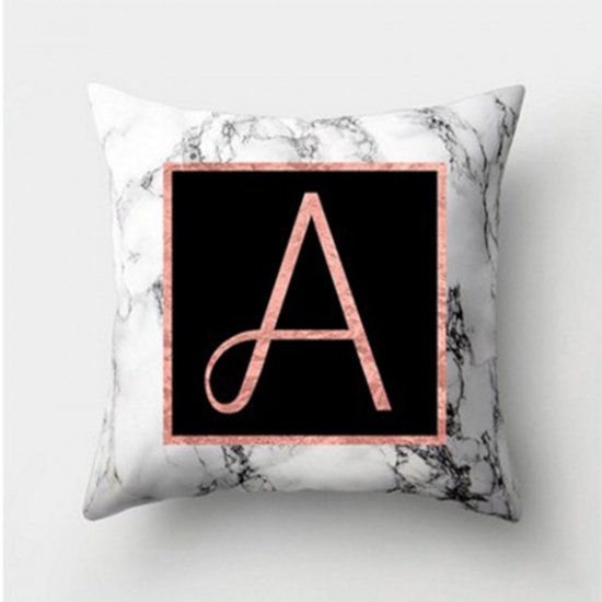 Picture of Peach Skin Fabric Pillow Cases Black Square Marbling Message " A " 45cm x 45cm, 1 Piece
