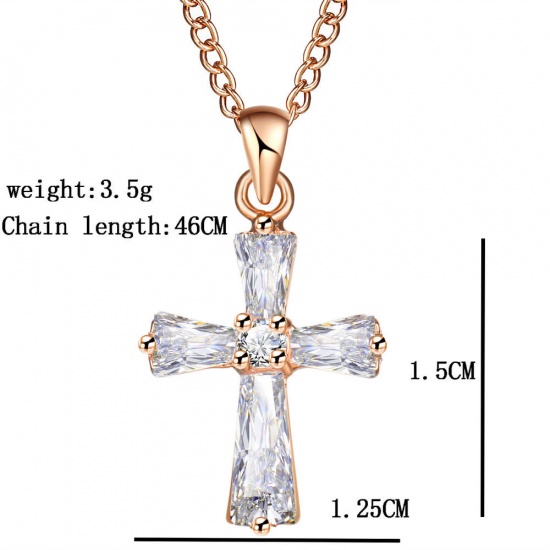 Immagine di Rame & Zircone Cubico Collana Tono Argento Trasparente Croce 46cm Lunghezza, 1 Pz