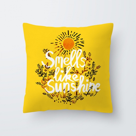 Picture of Peach Skin Fabric Printed Pillow Cases Yellow Square Sun Home Textile 45cm x 45cm, 1 Piece