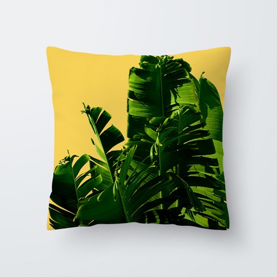 Immagine di Peach Skin Fabric Printed Pillow Cases Green Square Leaf Home Textile 45cm x 45cm, 1 Piece