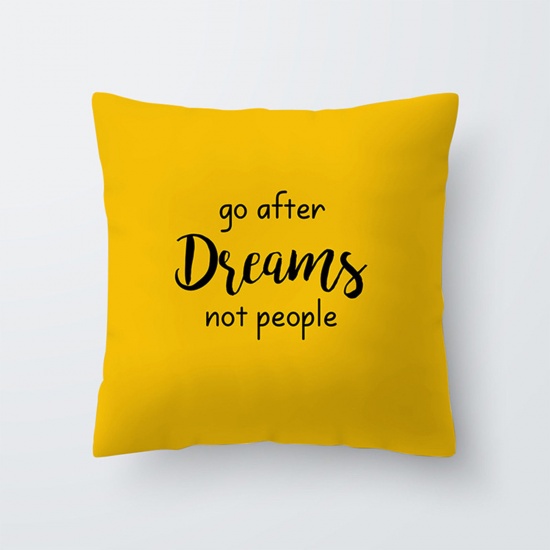 Immagine di Peach Skin Fabric Printed Pillow Cases Yellow Square Word Message Home Textile 45cm x 45cm, 1 Piece