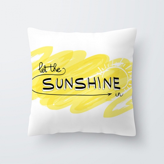 Picture of Peach Skin Fabric Printed Pillow Cases White Square Message " Sunshine " Home Textile 45cm x 45cm, 1 Piece