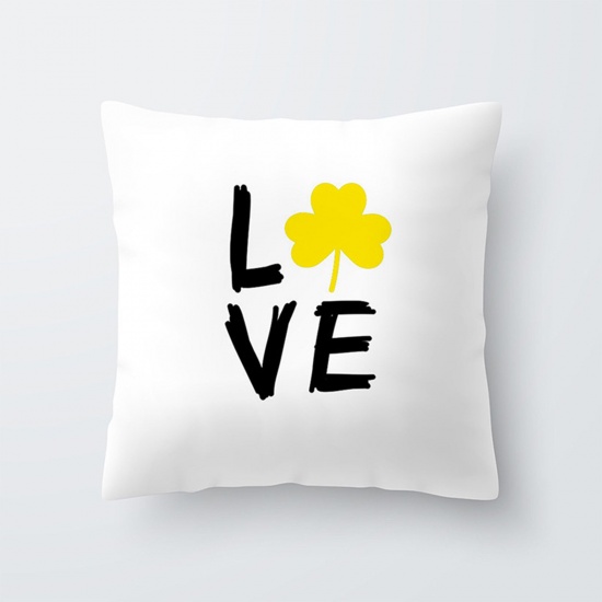 Picture of Peach Skin Fabric Printed Pillow Cases White Square Message " LOVE " Home Textile 45cm x 45cm, 1 Piece