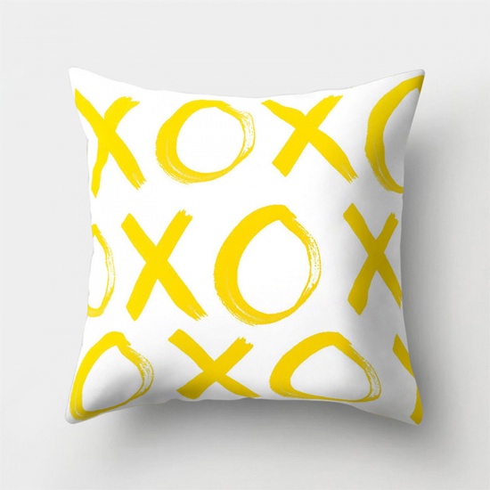 Picture of Peach Skin Fabric Printed Pillow Cases White Square Message " Xoxo " Home Textile 45cm x 45cm, 1 Piece