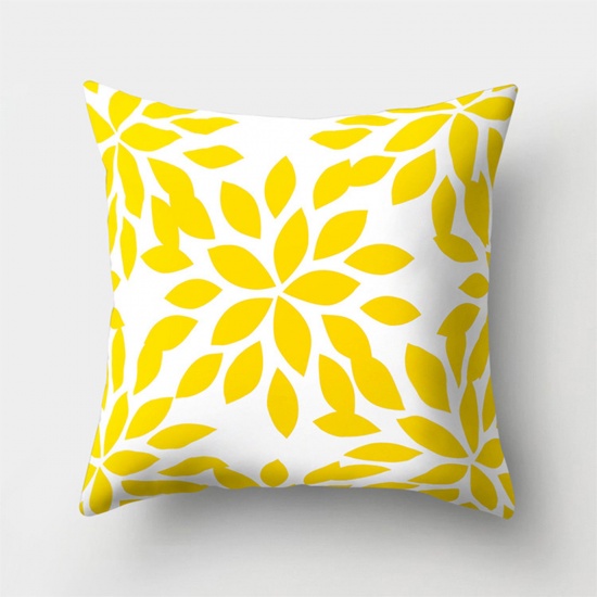 Picture of Peach Skin Fabric Printed Pillow Cases Yellow Square Flower Home Textile 45cm x 45cm, 1 Piece