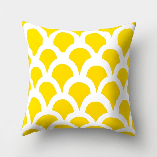 Picture of Peach Skin Fabric Printed Pillow Cases Yellow Square Home Textile 45cm x 45cm, 1 Piece