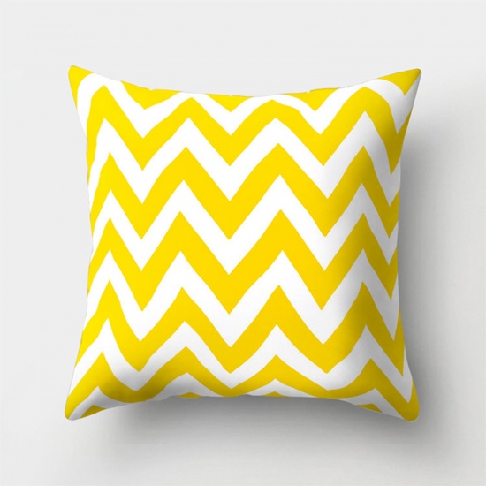 Picture of Peach Skin Fabric Printed Pillow Cases Yellow Square Wave Home Textile 45cm x 45cm, 1 Piece