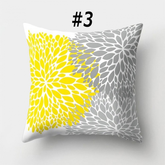 Picture of Peach Skin Fabric Printed Pillow Cases Yellow Square Wave Home Textile 45cm x 45cm, 1 Piece