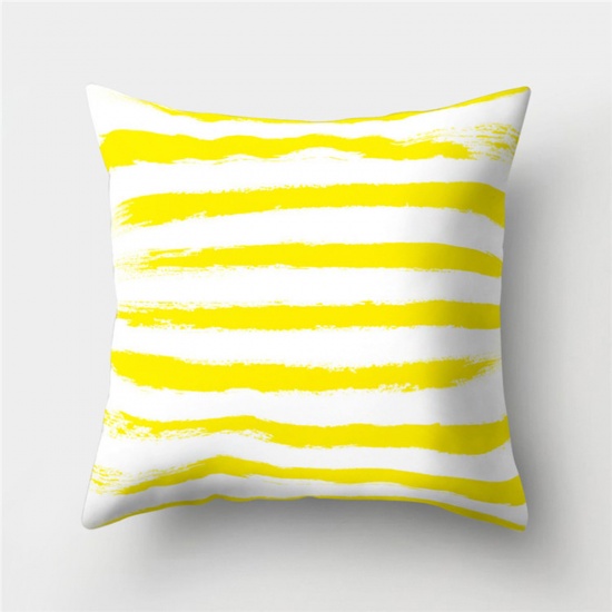 Picture of Peach Skin Fabric Printed Pillow Cases Yellow Square Stripe Home Textile 45cm x 45cm, 1 Piece