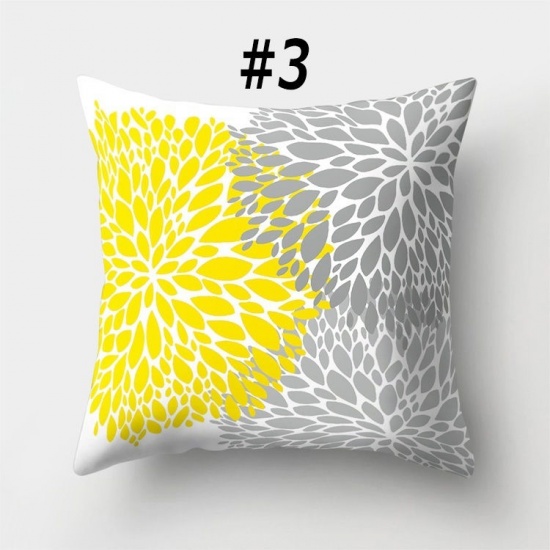 Picture of Peach Skin Fabric Printed Pillow Cases Yellow Square Geometric Home Textile 45cm x 45cm, 1 Piece