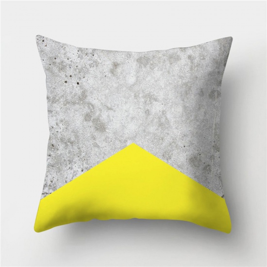 Immagine di Peach Skin Fabric Printed Pillow Cases Yellow & Gray Square Home Textile 45cm x 45cm, 1 Piece