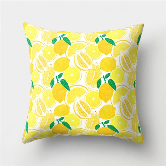 Immagine di Peach Skin Fabric Printed Pillow Cases Yellow Square Home Textile 45cm x 45cm, 1 Piece