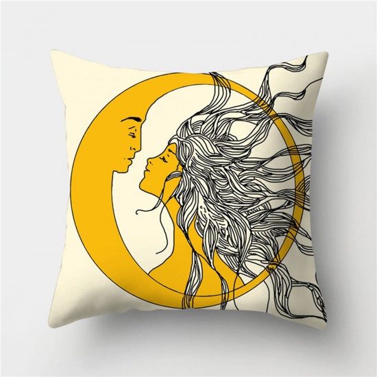 Picture of Peach Skin Fabric Printed Pillow Cases Yellow Square Moon Home Textile 45cm x 45cm, 1 Piece