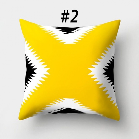Picture of Peach Skin Fabric Printed Pillow Cases Yellow Square Stripe Home Textile 45cm x 45cm, 1 Piece