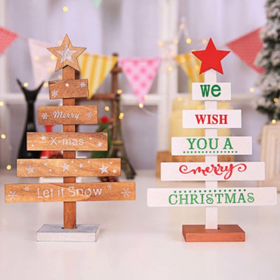 Picture of Natural Wood Ornaments White Christmas Tree 27.5cm(10 7/8") x 8cm(3 1/8"), 1 Piece