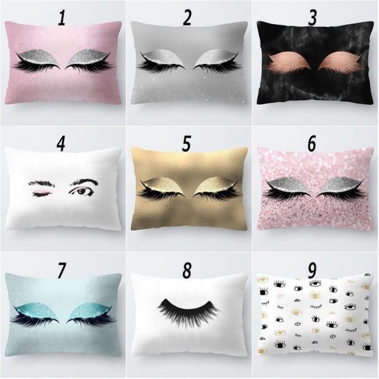 Picture of Polyester Pillow Cases Black Rectangle Eyelash 50cm x 30cm, 1 Piece