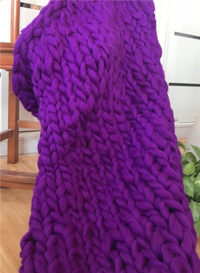 Picture of Polyester Hand Knitted Coarse Wool Blanket Purple 100cm x 100cm, 1 Piece