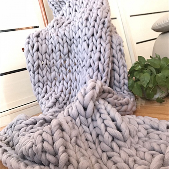 Picture of Gray - Polyester Hand Woven Thick Thread Soft Blanket Solid Color 100cm x80cm(39 3/8" x31 4/8"), 1 Piece