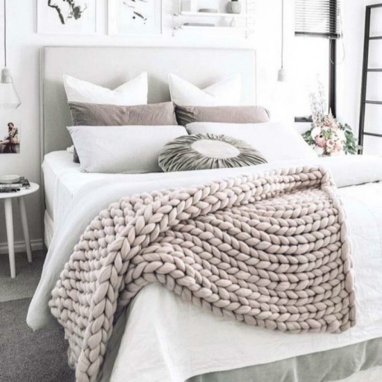 Picture of Gray - Polyester Hand Woven Thick Thread Soft Blanket Solid Color 100cm x80cm(39 3/8" x31 4/8"), 1 Piece