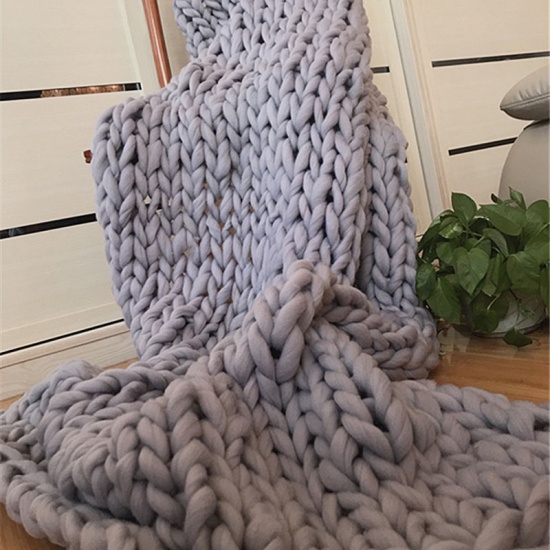 Picture of Gray - Polyester Hand Woven Thick Thread Soft Blanket Solid Color 80cm x80cm(31 4/8" x31 4/8"), 1 Piece