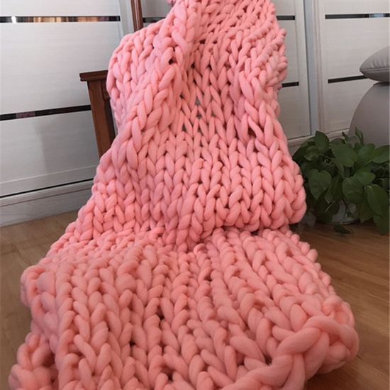 Picture of Peach Pink - Polyester Hand Woven Thick Thread Soft Blanket Solid Color 120cm x100cm(47 2/8" x39 3/8"), 1 Piece