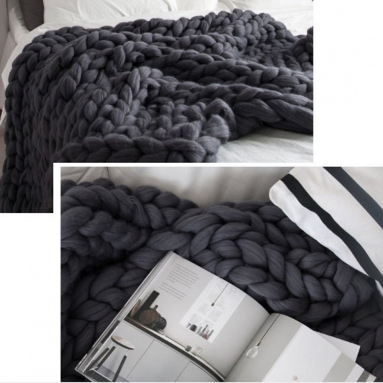 Picture of Dark Gray - Polyester Hand Woven Thick Thread Soft Blanket Solid Color 120cm x100cm(47 2/8" x39 3/8"), 1 Piece
