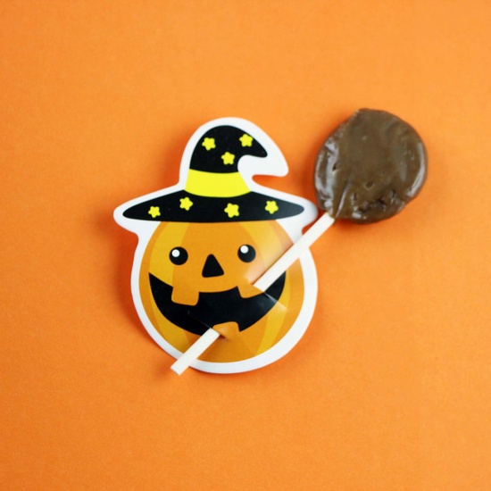 Picture of Paper Lollipop Paper Card Party Decorations Orange Halloween Pumpkin 7.2cm x 5.8cm, 1 Packet ( 50 PCs/Set)