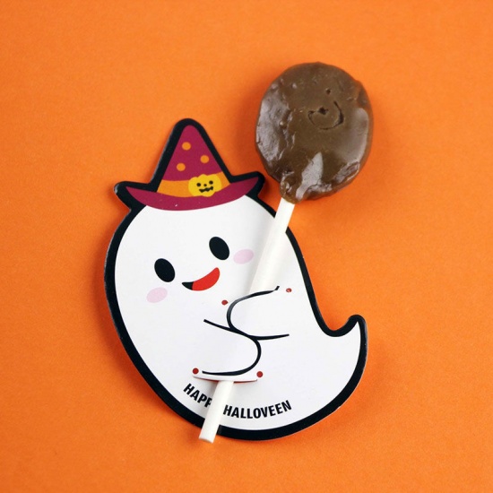 1 Set ( 50 PCs/Set) Paper Lollipop Wrapper Card DIY Handmade Craft Materials Accessories White Halloween Ghost 8cm x 5cm の画像