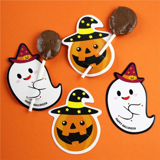 1 Set ( 50 PCs/Set) Paper Lollipop Wrapper Card DIY Handmade Craft Materials Accessories White Halloween Ghost 8cm x 5cm の画像