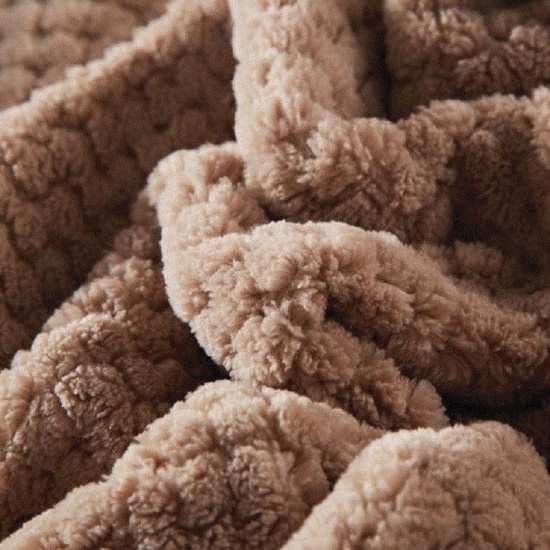 Picture of Polyester Fiber Lattice Solid Color Coral Fleece Warm Soft Blanket Coffee 200cm x 120cm, 1 Piece