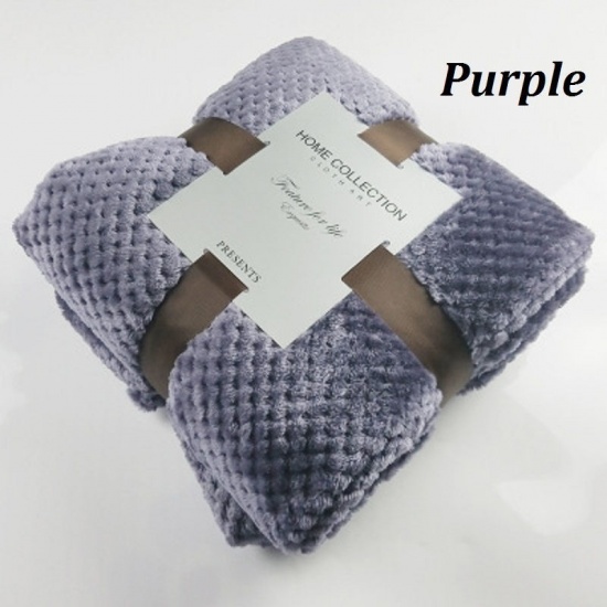 Picture of Polyester Fiber Lattice Solid Color Coral Fleece Warm Soft Blanket Purple 230cm x 200cm, 1 Piece