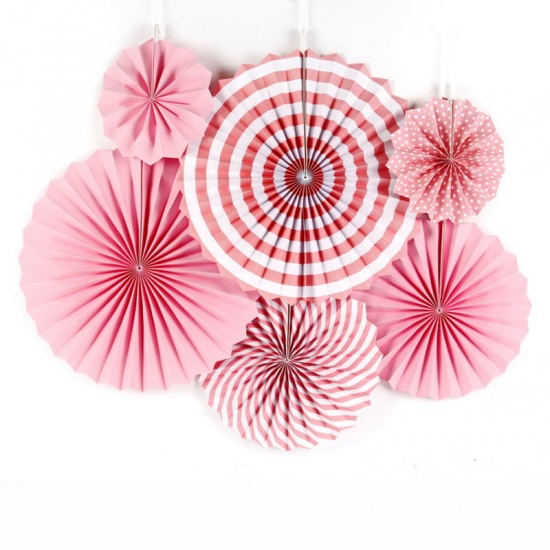 Immagine di Carta Decorazioni della Festa Rosa A Forma di Ventagli 40cm - 20cm Dia, 1 Serie ( 6 Pz/Serie)